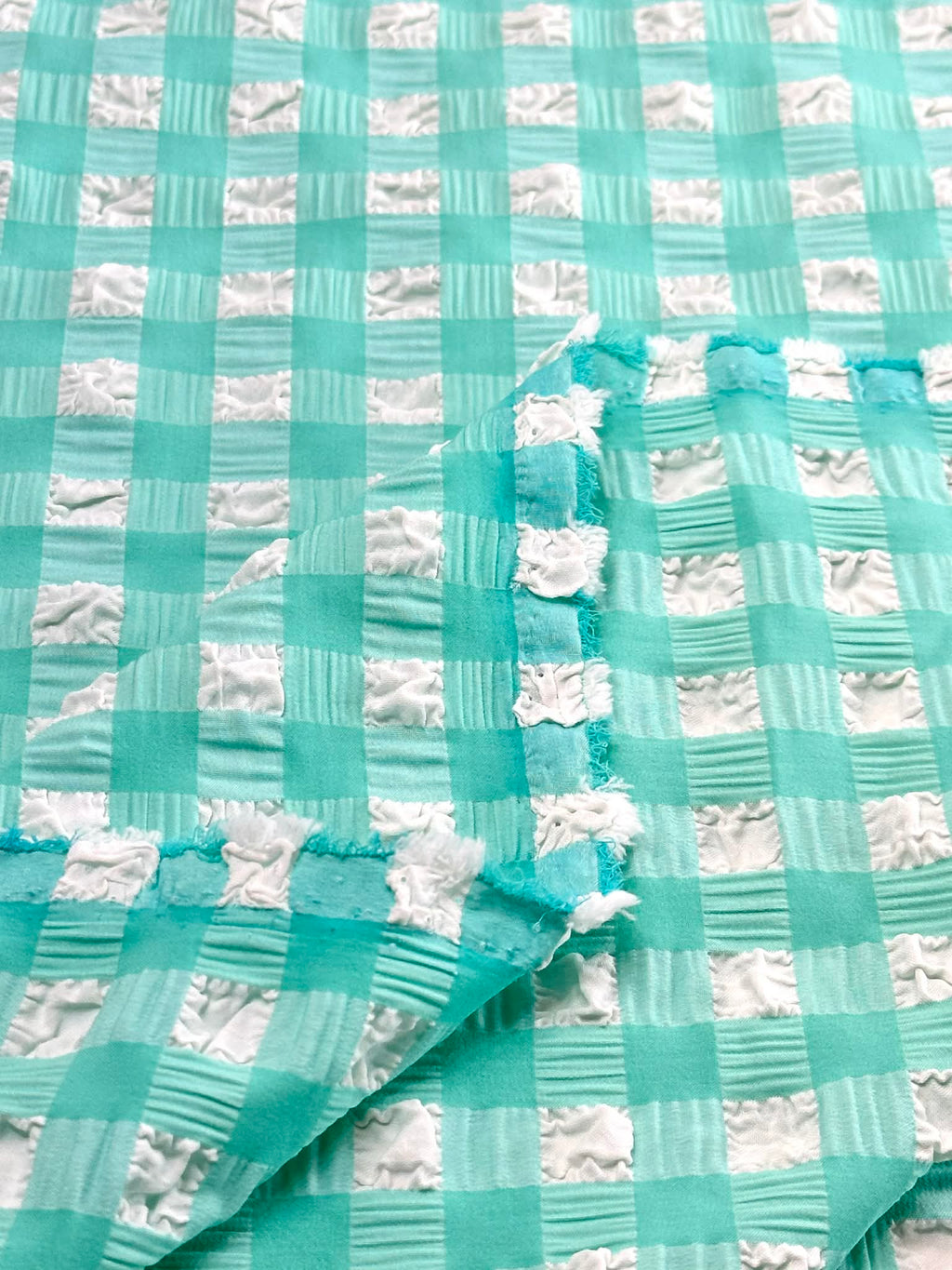 (POPCORN/ BUBBLE) MINT AND OFF WHITE GINGHAM PATTERN