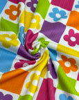 (4X2 YUMMY RIB) MEDIUM BRIGHT COLORFUL FLOWERS AND CHECKERED PATTERN
