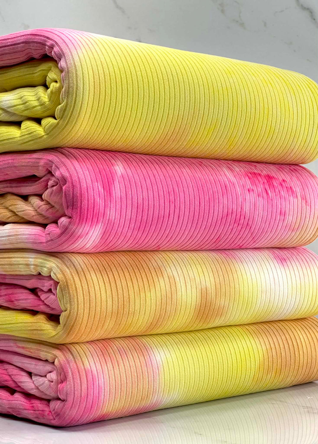 (4X2 YUMMY RIB) HOT PINK, YELLOW, ORANGE AND WHITE TIE DYE