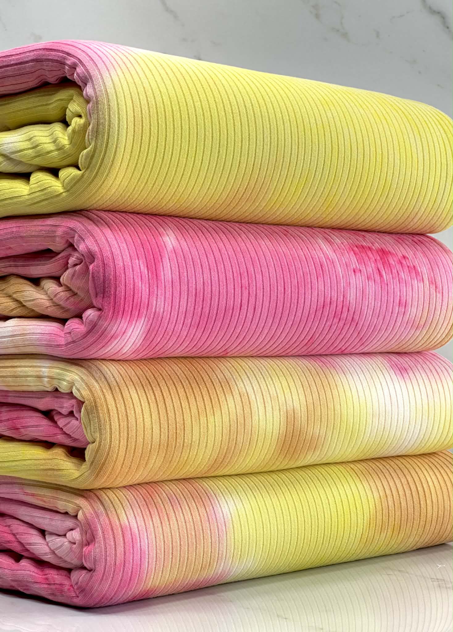 (4X2 YUMMY RIB) HOT PINK, YELLOW, ORANGE AND WHITE TIE DYE