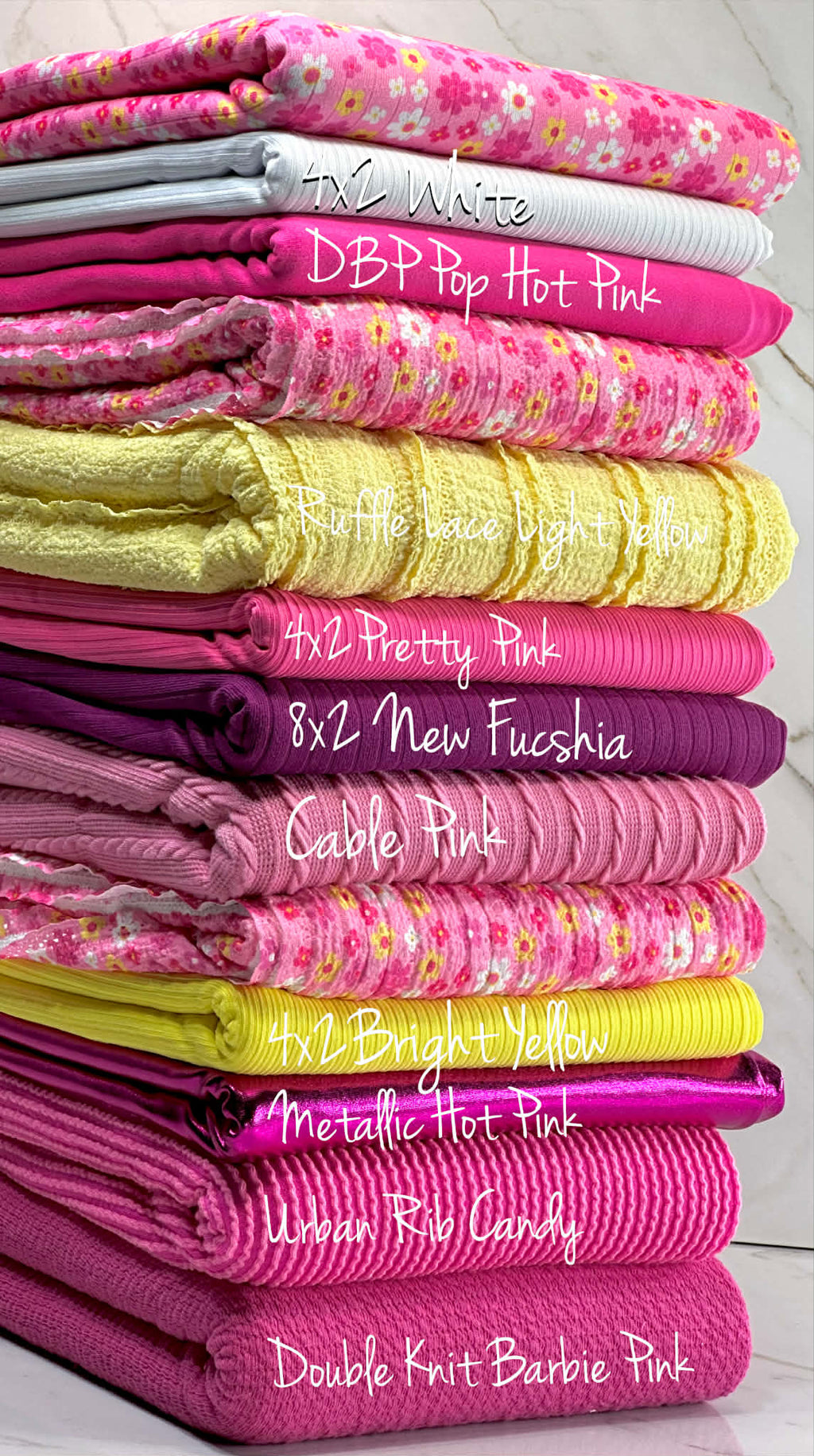 (RUFFLE LACE) YELLOW, PINK AND OFF WHITE TINY FLOWERS ON PINK