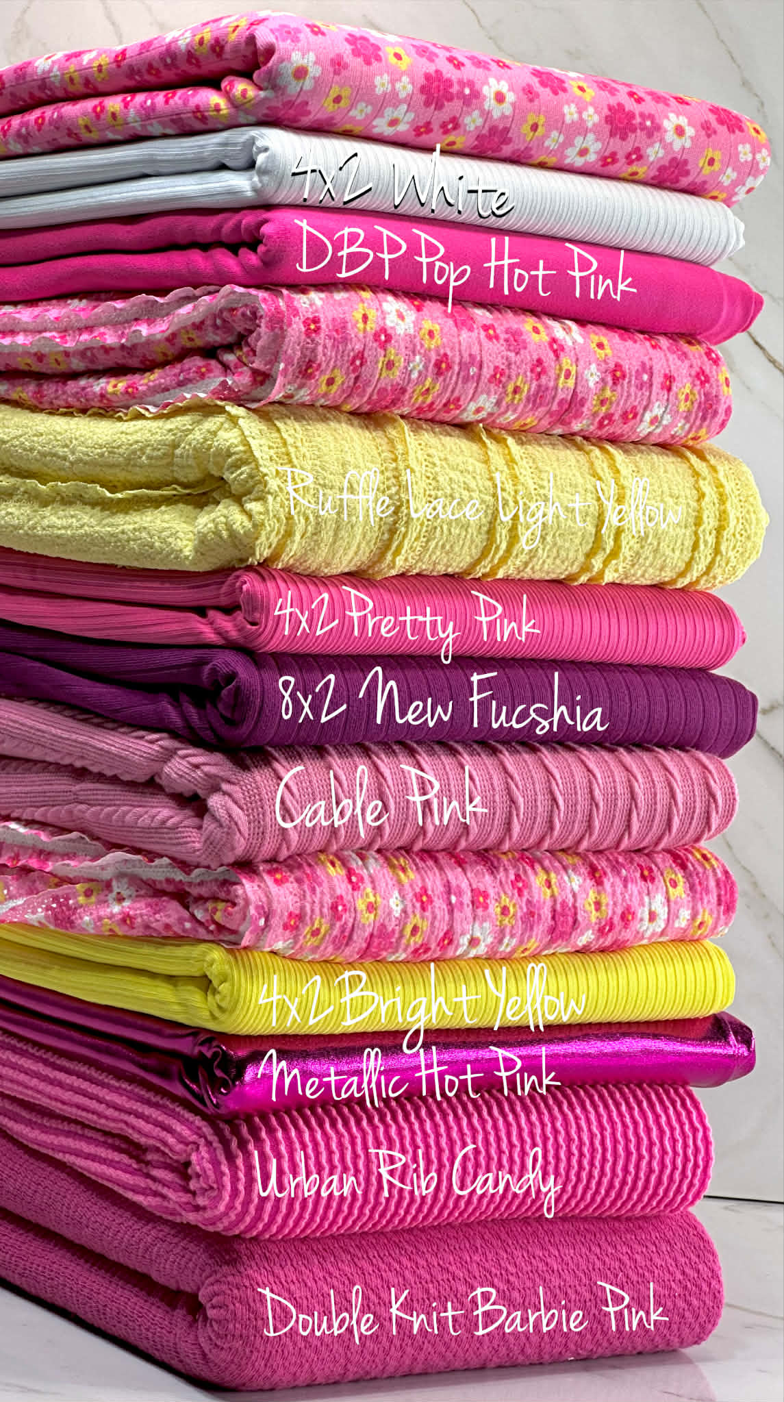 (RUFFLE LACE) YELLOW, PINK AND OFF WHITE TINY FLOWERS ON PINK