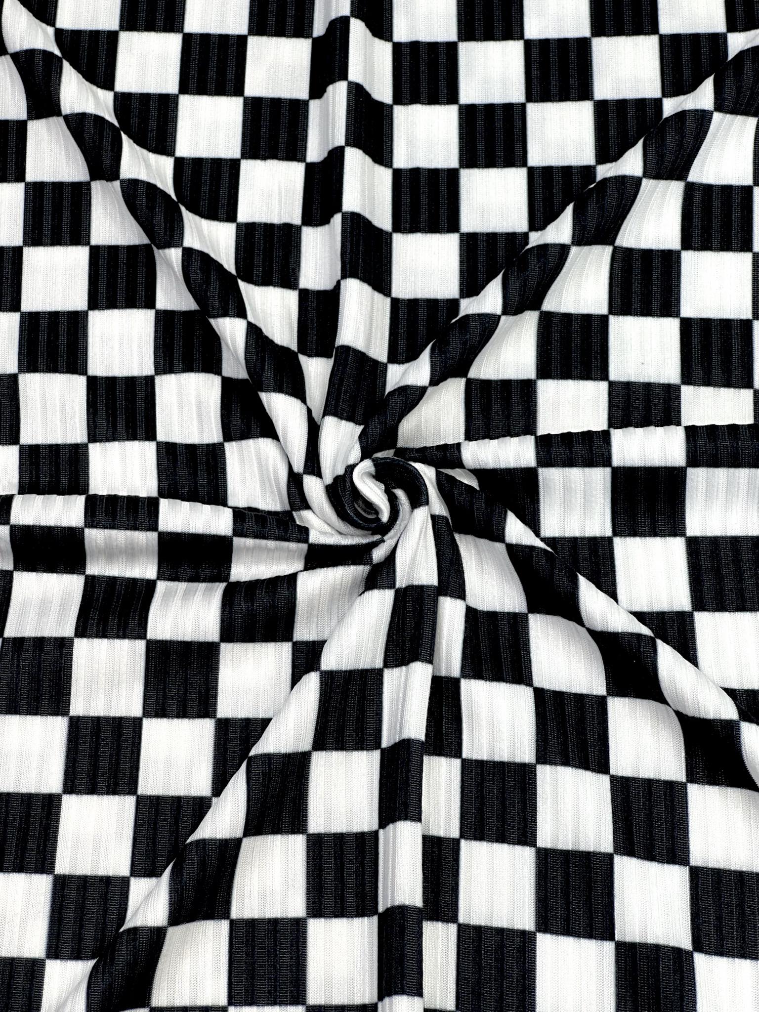 (4x2 YUMMY RIB) BLACK AND OFF WHITE CHECKERED