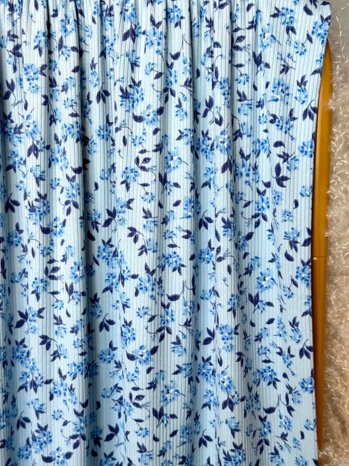 (4X2 RIB) BLUE AND NAVY FLOWER PATTERN ON LIGHT BLUE