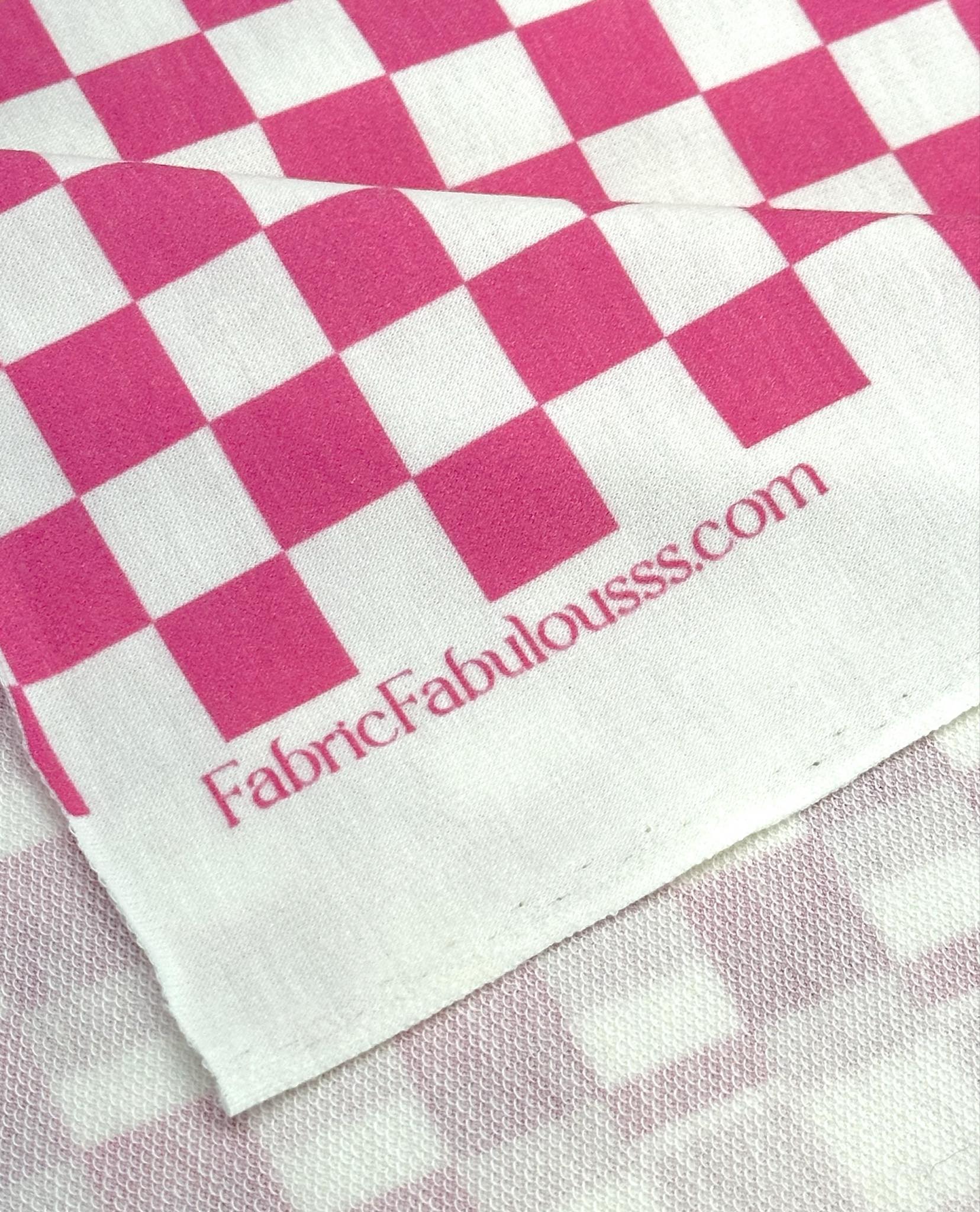 (FRENCH TERRY) FUSCHIA AND OFF WHITE CHECKERED