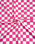 (FRENCH TERRY) FUSCHIA AND OFF WHITE CHECKERED