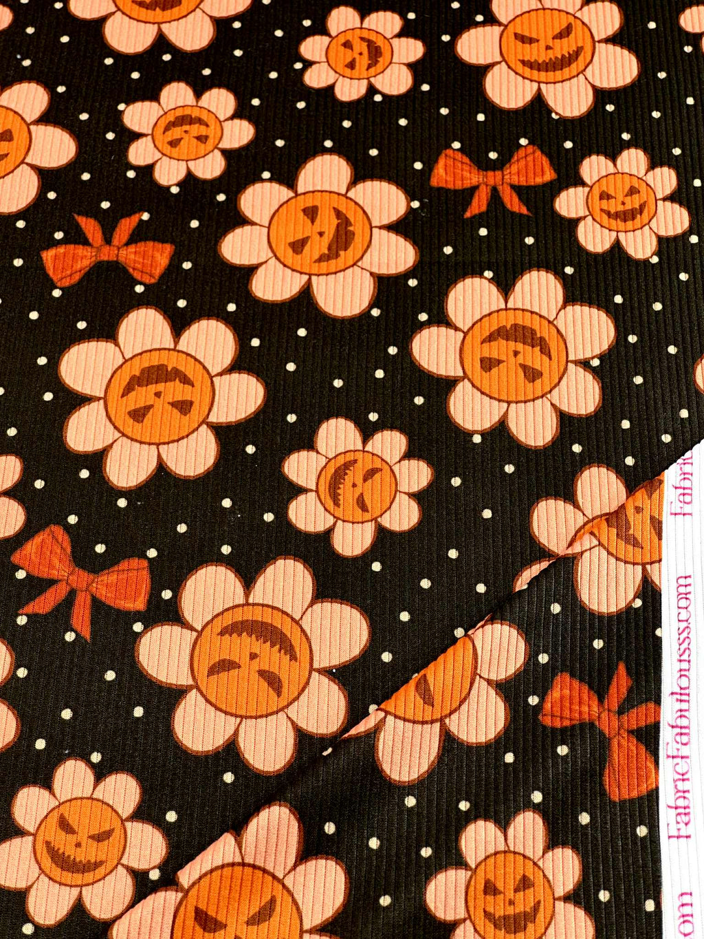 (4X2 RIB) ORANGE PUMPKIN FLOWERS AND BOWS ON DARK BROWN