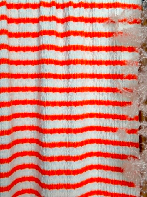 (PUCKERED STRIPE) ORANGE STRIPES ON OFF WHITE