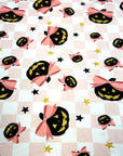 (DBP) BLACK PUMPKINS WITH BOWS AND STARS ON LIGHT PINK CHECKERED