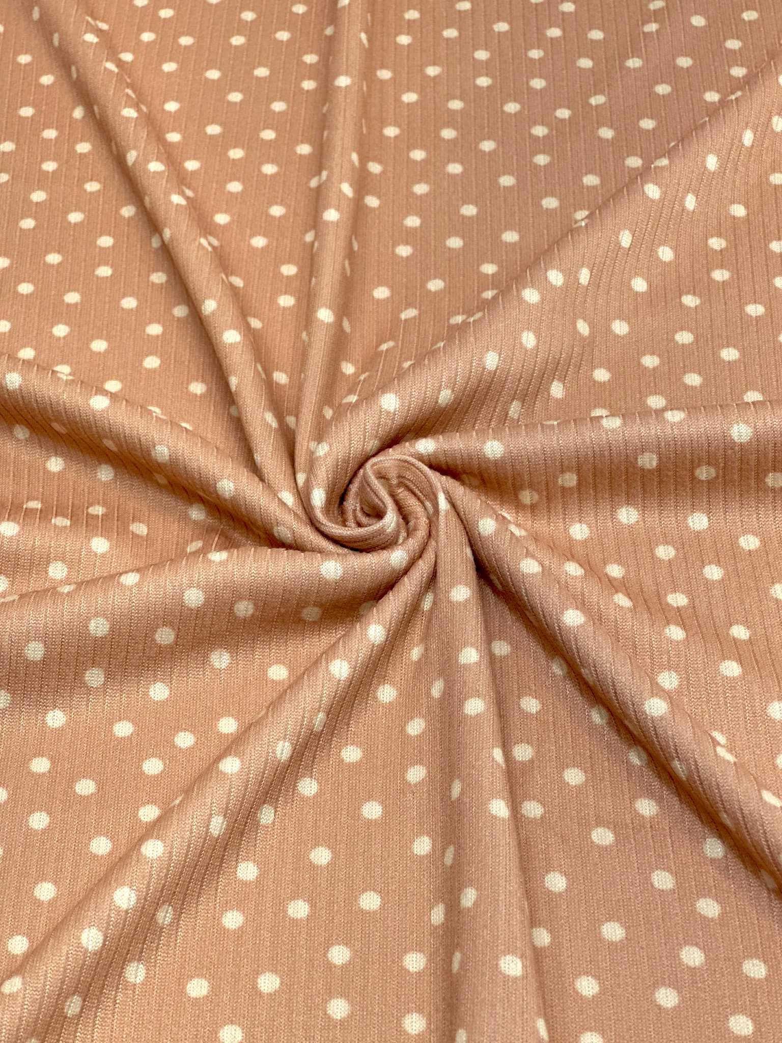 (4X2 RIB) OFF WHITE POLKA DOTS ON LIGHT BLUSH