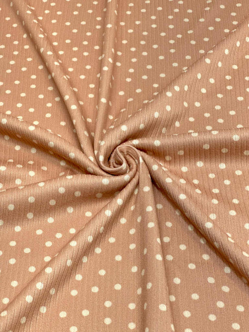 (4X2 RIB) OFF WHITE POLKA DOTS ON LIGHT BLUSH