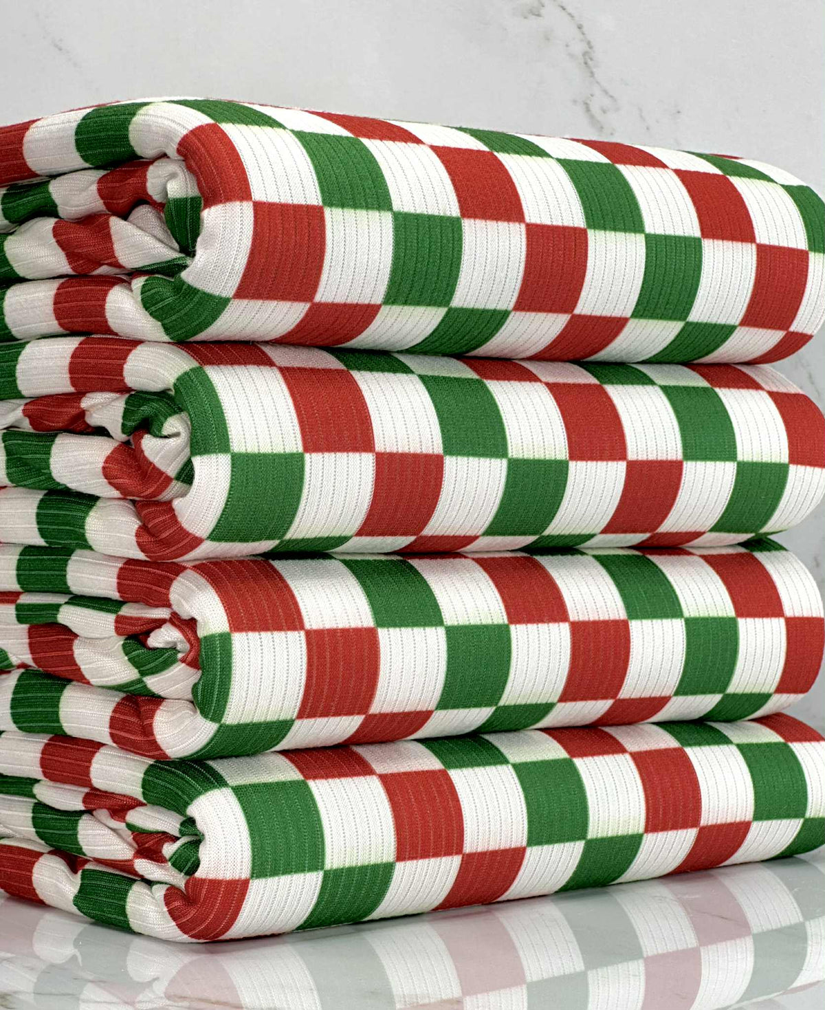 (4X2 RIB) RED, GREEN AND OFF WHITE CHECKERED