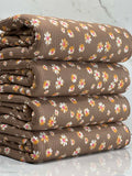 (4X2 YUMMY RIB) ORANGE, PINK, AND OFF WHITE FLOWERS ON POWDER BROWN