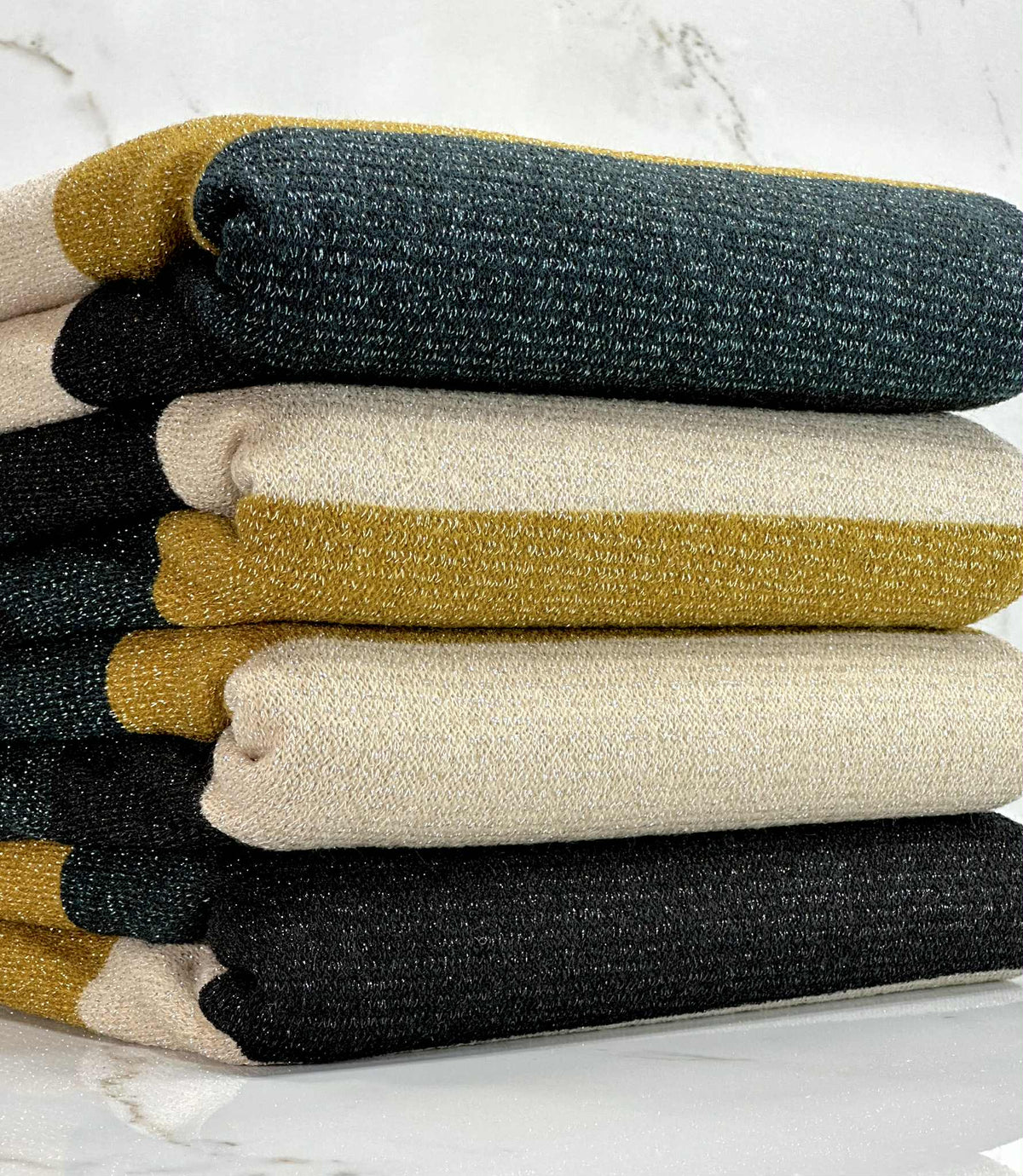 (HACCI SWEATER KNIT) GREEN, GOLD, BLACK AND CREAM LINES