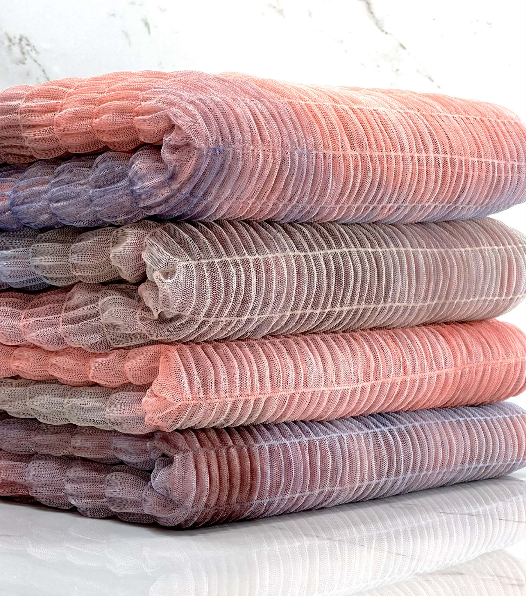 (PLEATED MESH) BLUE AND CORAL TIE DYE