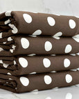(COTTON SPANDEX) OFF WHITE POLKA DOTS ON BROWN