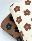 (FRENCH TERRY) SMALL PINK AND BROWN FLOWERS ON LIGHT CREAM