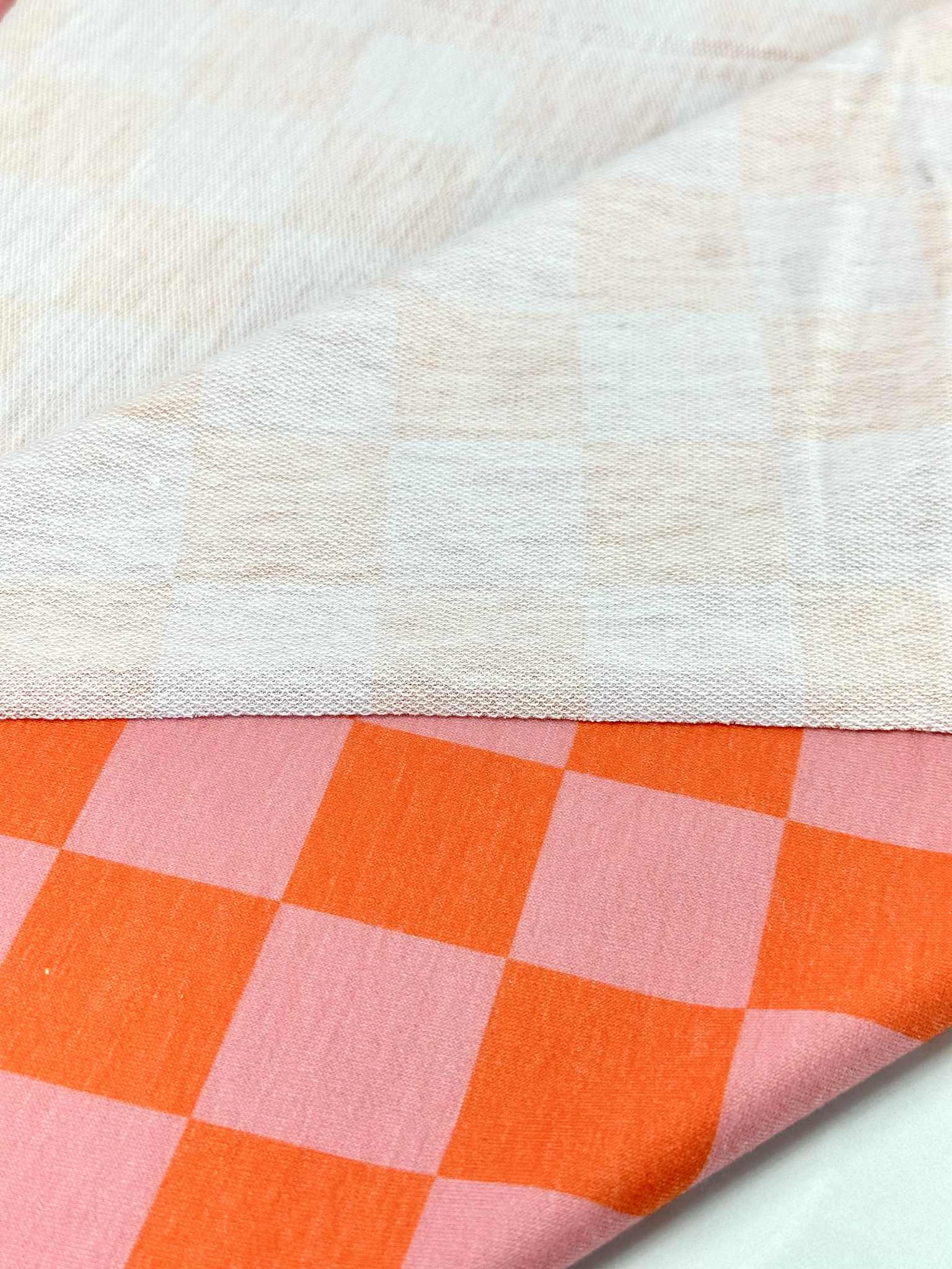 (FRENCH TERRY) ORANGE AND PINK CHECKERED