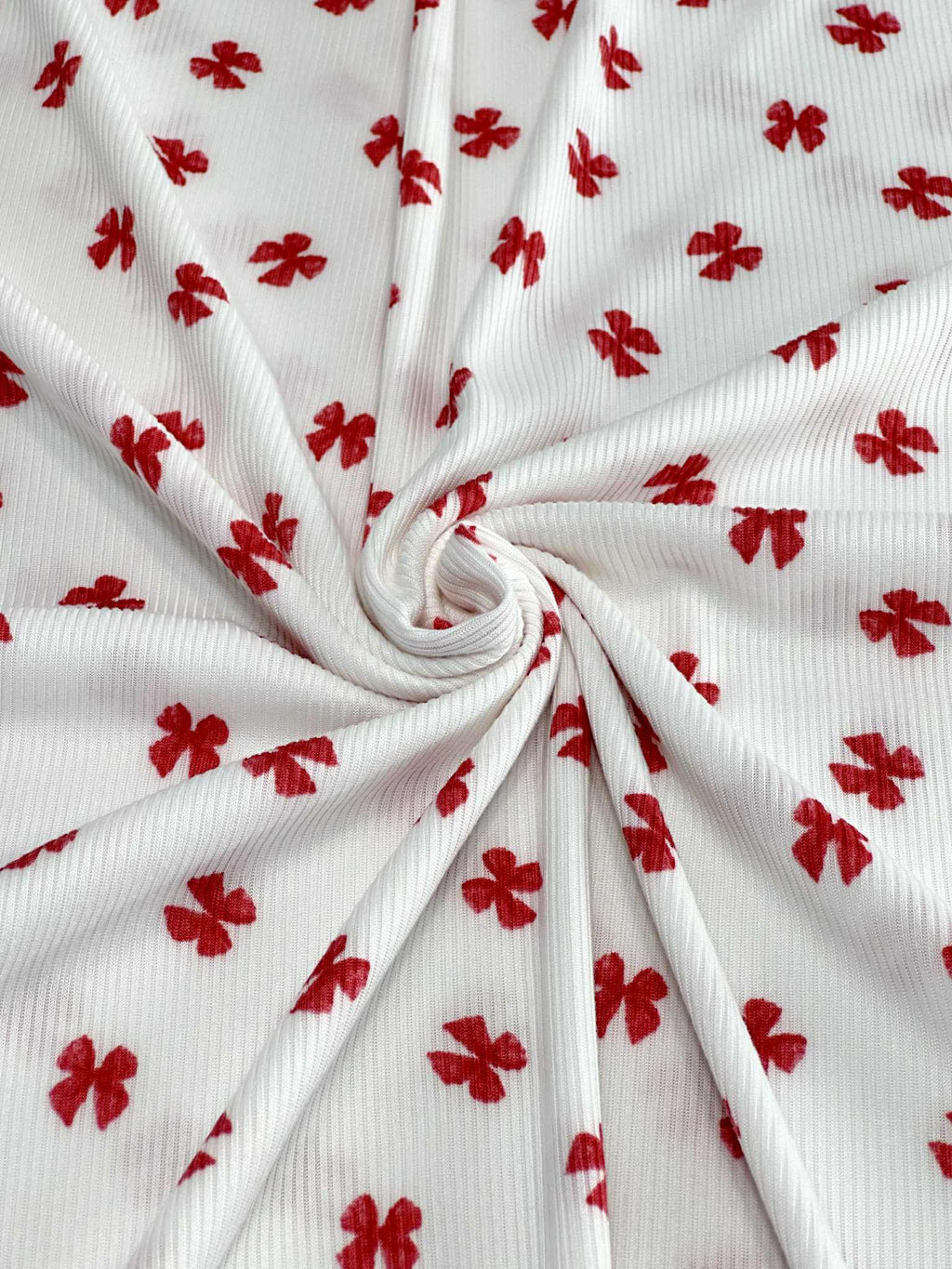 (2X2 RIB) RED BOWS ON OFF WHITE