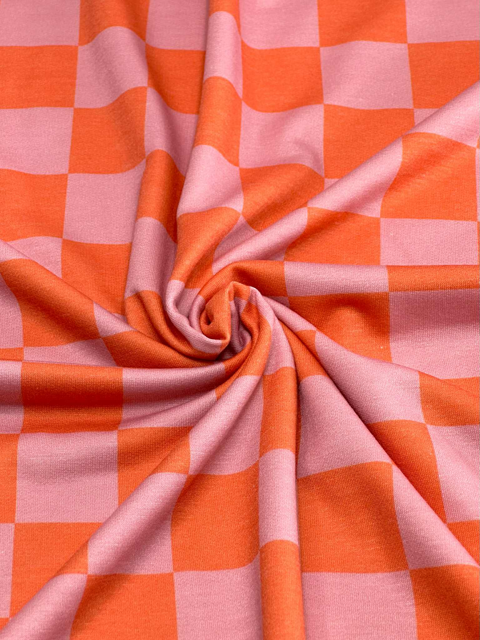 (FRENCH TERRY) ORANGE AND PINK CHECKERED