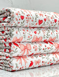 (2X2 BRUSHED RIB) HEARTS, BOWS, FLOWERS, AND RED BIRDS ON OFF WHITE