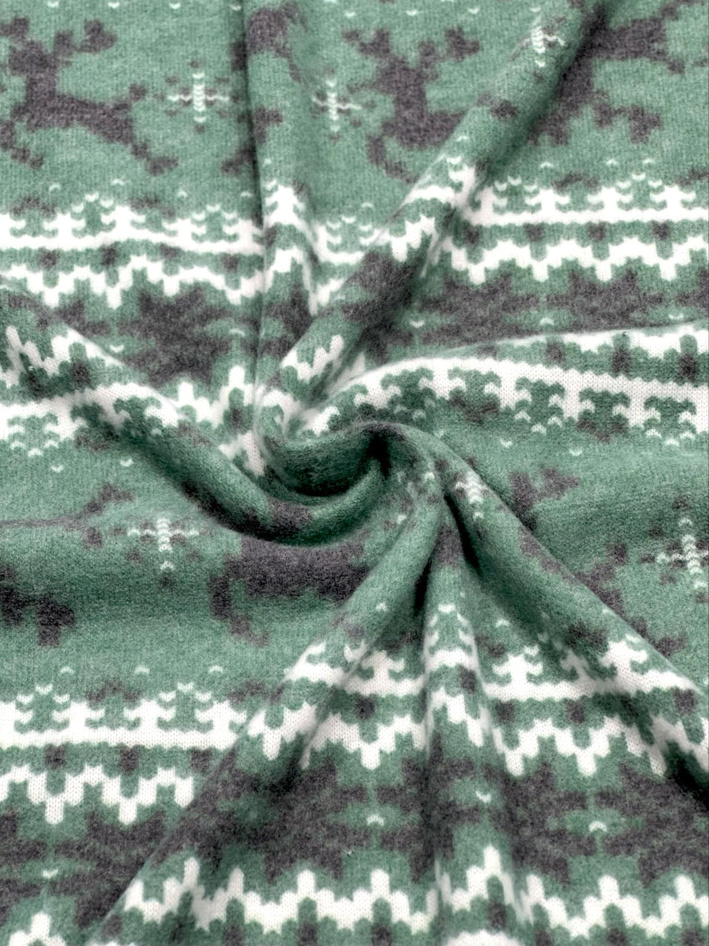 (BRUSHED SWEATER KNIT) BLACK REINDEERS ON DARK GREEN