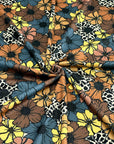 (4X2 RIB) TEAL, YELLOW, BROWN AND LEOPARD CREAM FLOWERS