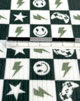 (YUMMY RIB) DARK GREEN GAMER AND HAPPY FACES CHECKERED PRINT