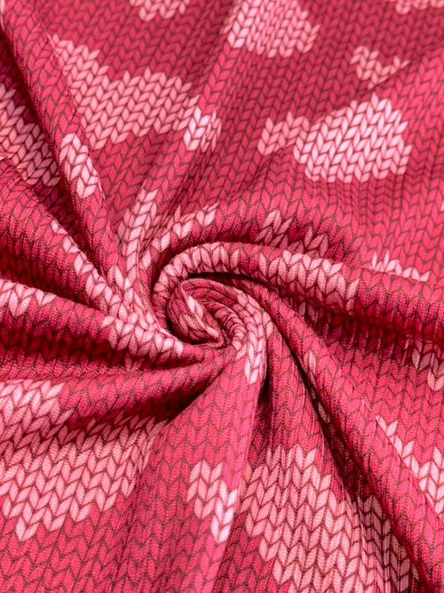 (4X2 YUMMY RIB) PINK KNIT HEARTS ON VINTAGE STRAWBERRY