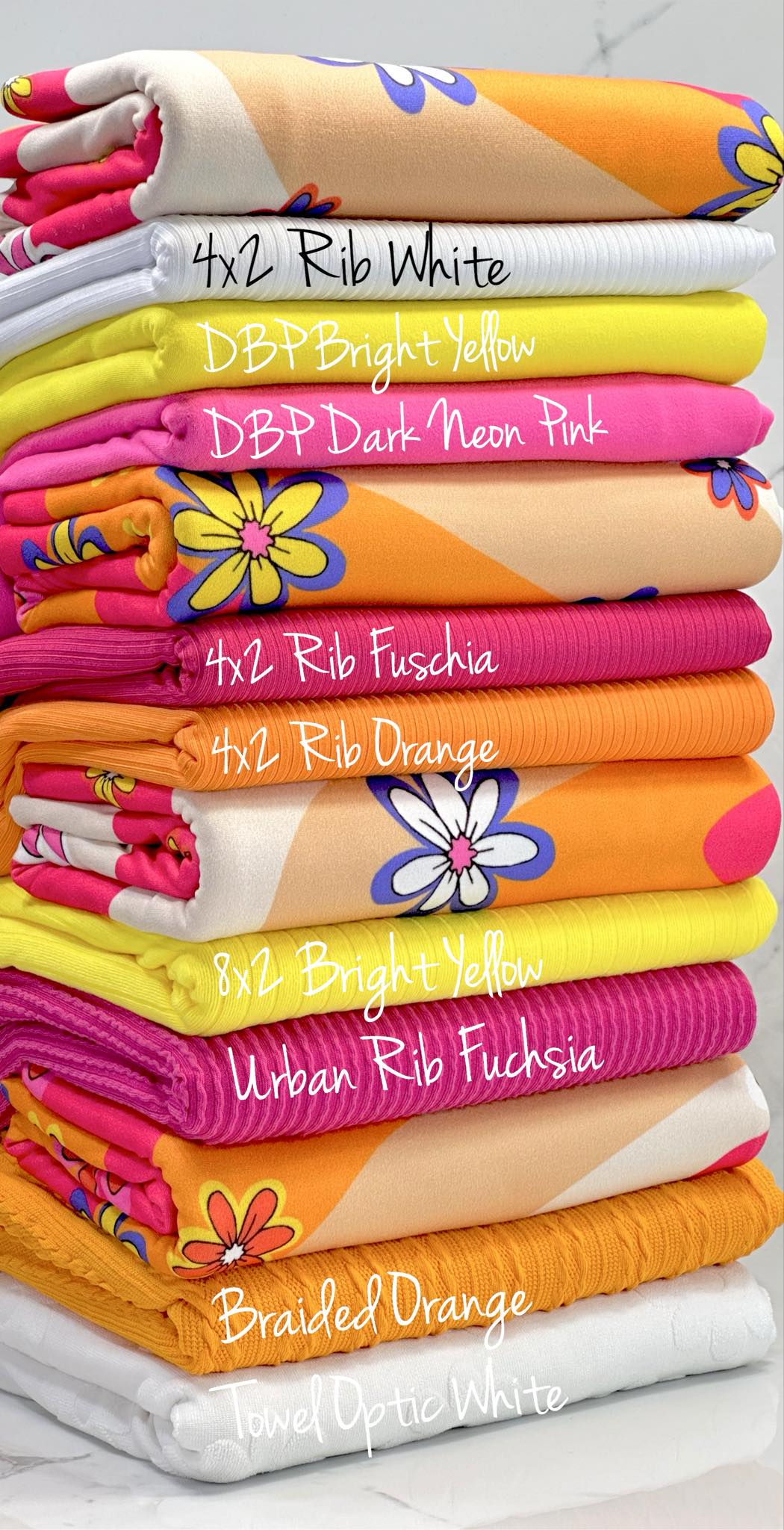 (DBP) WHITE, PINK, AND YELLOW, FLOWERS ON ORANGE, TAUPE, AND HOT PINK COLOR WAVE