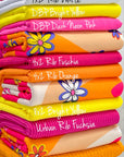 (DBP) WHITE, PINK, AND YELLOW, FLOWERS ON ORANGE, TAUPE, AND HOT PINK COLOR WAVE