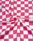 (FRENCH TERRY) FUSCHIA AND OFF WHITE CHECKERED