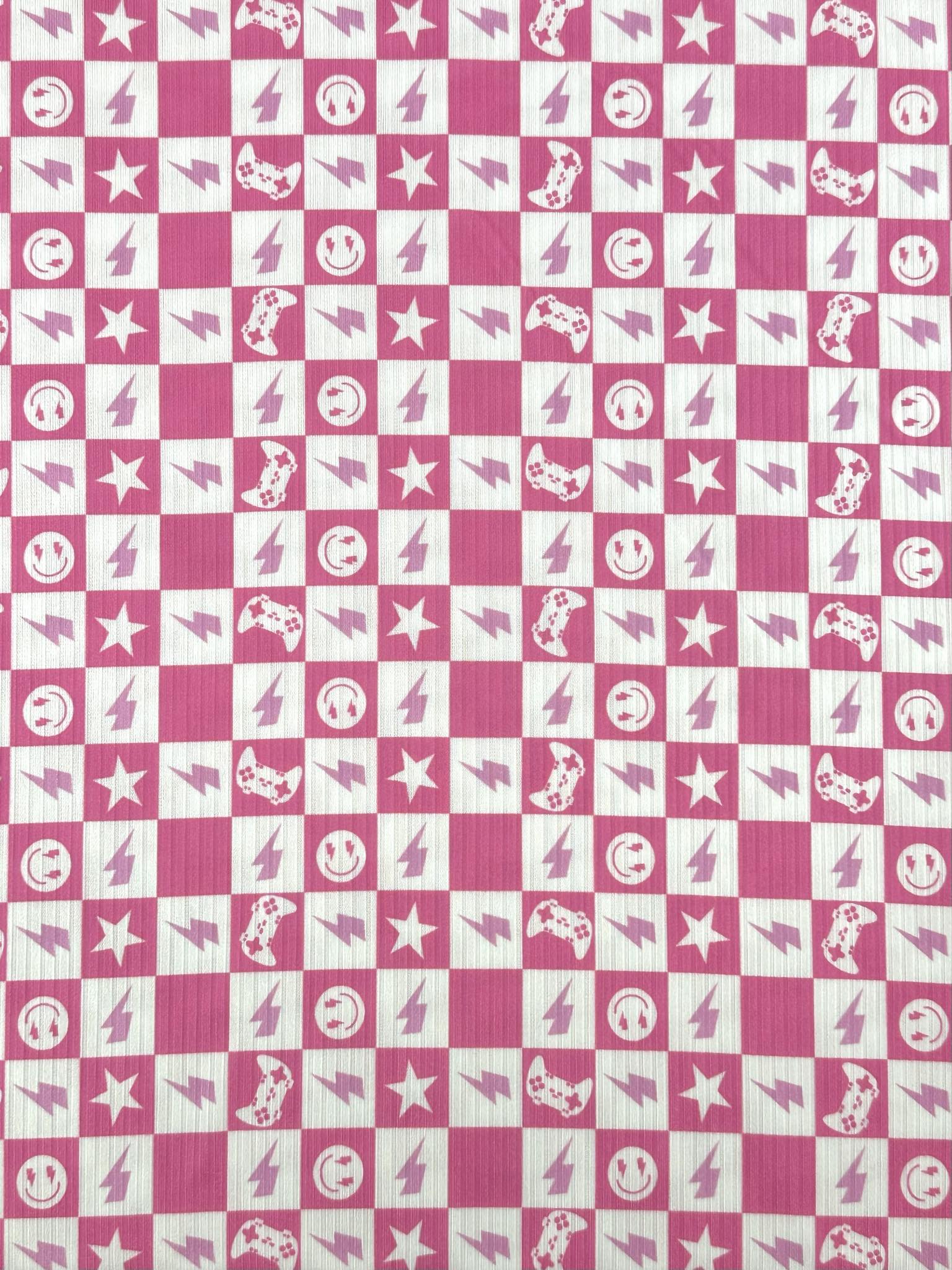 (YUMMY RIB) PINK GAMER AND HAPPY FACES CHECKERED PRINT