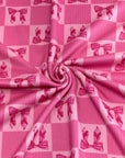 (4X2 RIB) HOT PINK BOWS ON PINK MEDIUM CHECKERED