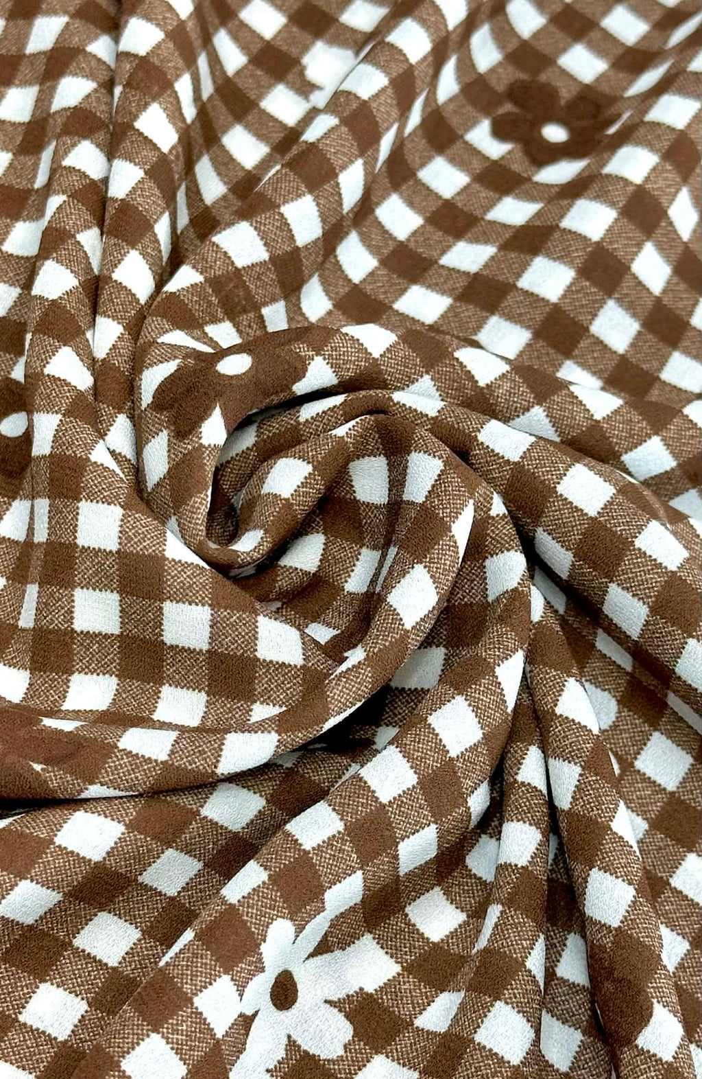(WOVEN) BROWN AND OFF WHITE GINGHAM WITH FLOWERS