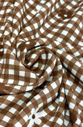 (WOVEN) BROWN AND OFF WHITE GINGHAM WITH FLOWERS