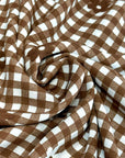 (WOVEN) BROWN AND OFF WHITE GINGHAM WITH FLOWERS