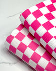 (FRENCH TERRY) FUSCHIA AND OFF WHITE CHECKERED