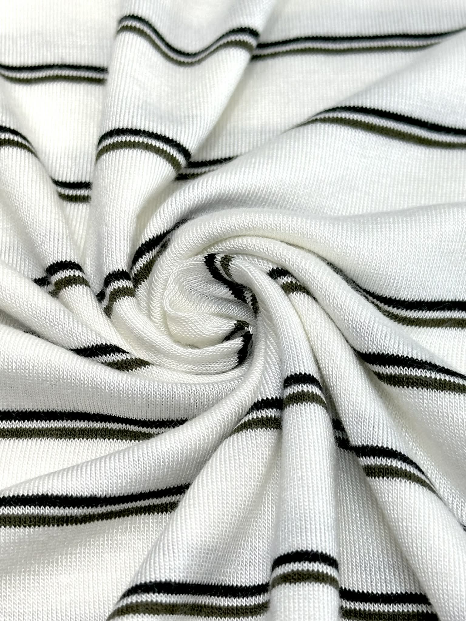 (RAYON MODAL) OLIVE AND BLACK STRIPES ON OFF WHITE