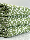 (DOUBLE KNIT) WHITE FLOWERS ON OLIVE