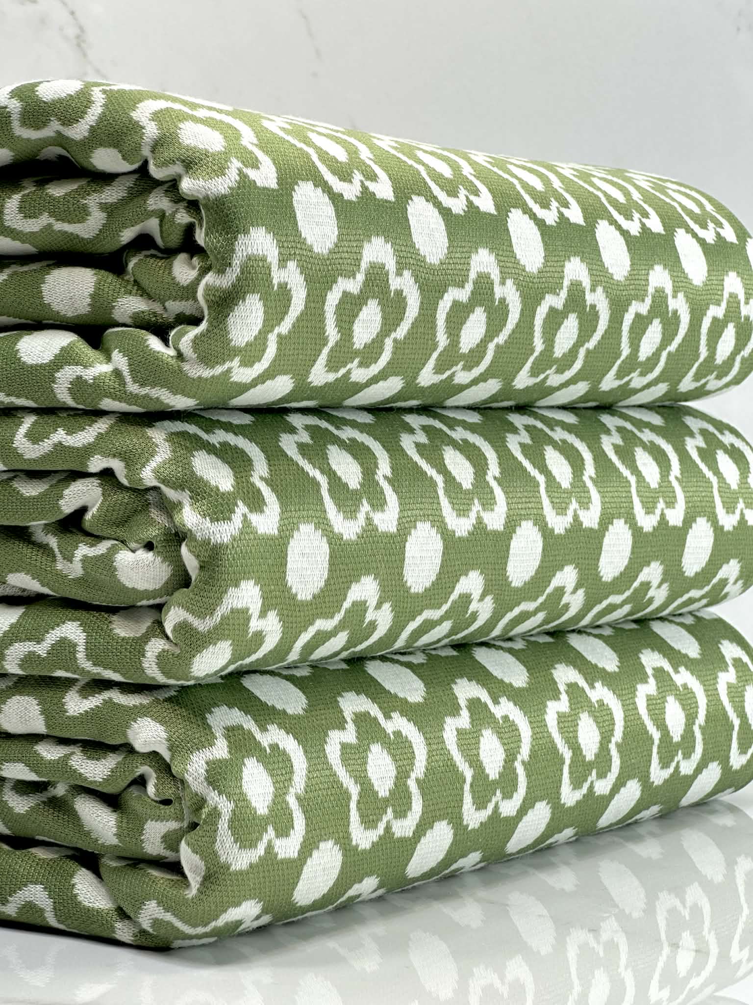 (DOUBLE KNIT) WHITE FLOWERS ON OLIVE