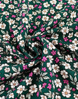 (WOVEN) CREAM AND PINK FLOWERS ON EMERALD