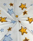 (DBP) BLUE, MUSTARD, AND BROWN STARS ON CREAM