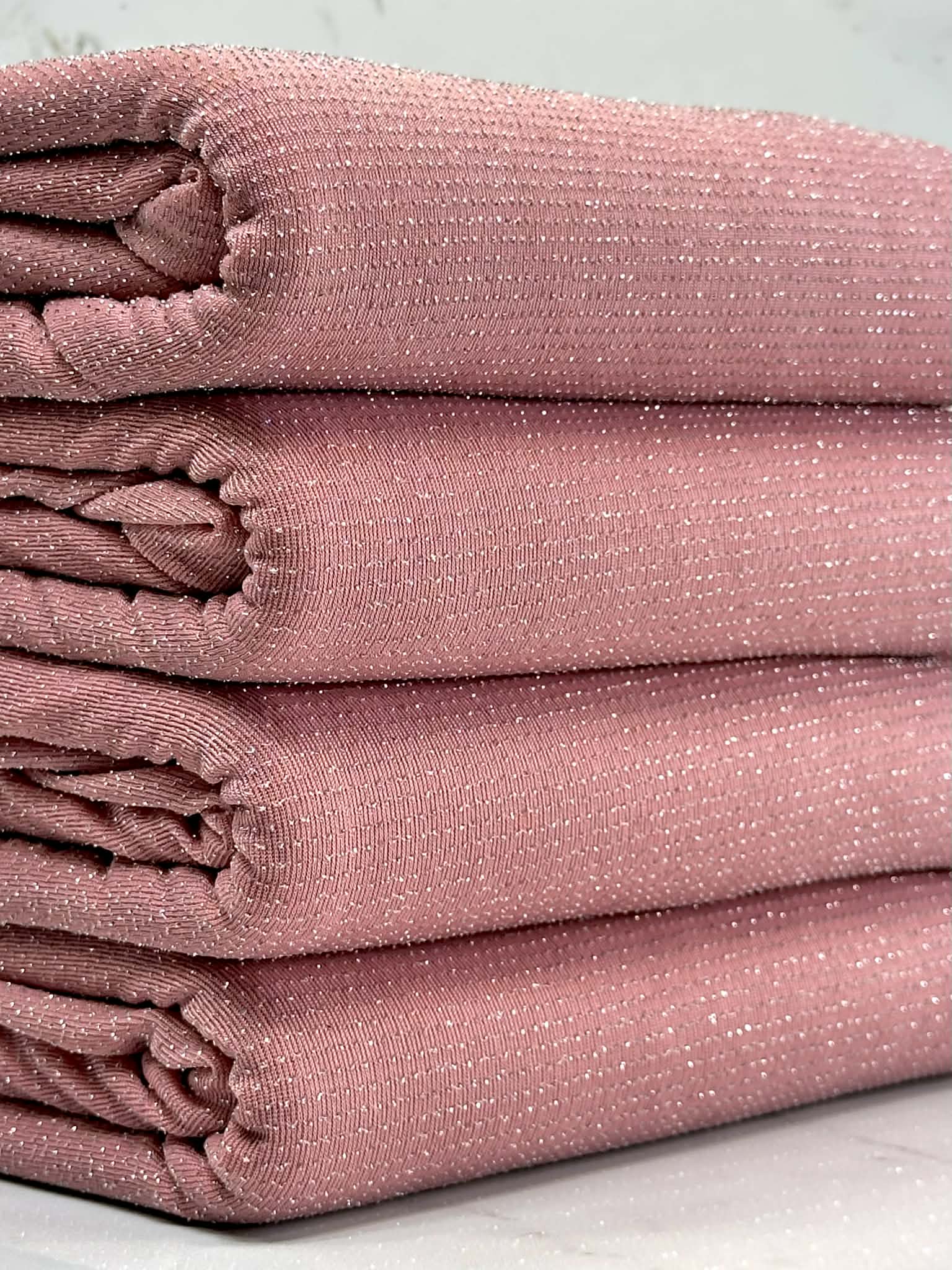 (LUREX NYLON SPANDEX) METALLIC POLKA DOT SILVER SHIMMER ON DUSTY PINK