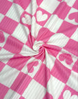 (YUMMY RIB) PINK AND WHITE HEART CHECKERED