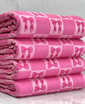 (4X2 RIB) HOT PINK BOWS ON PINK MEDIUM CHECKERED