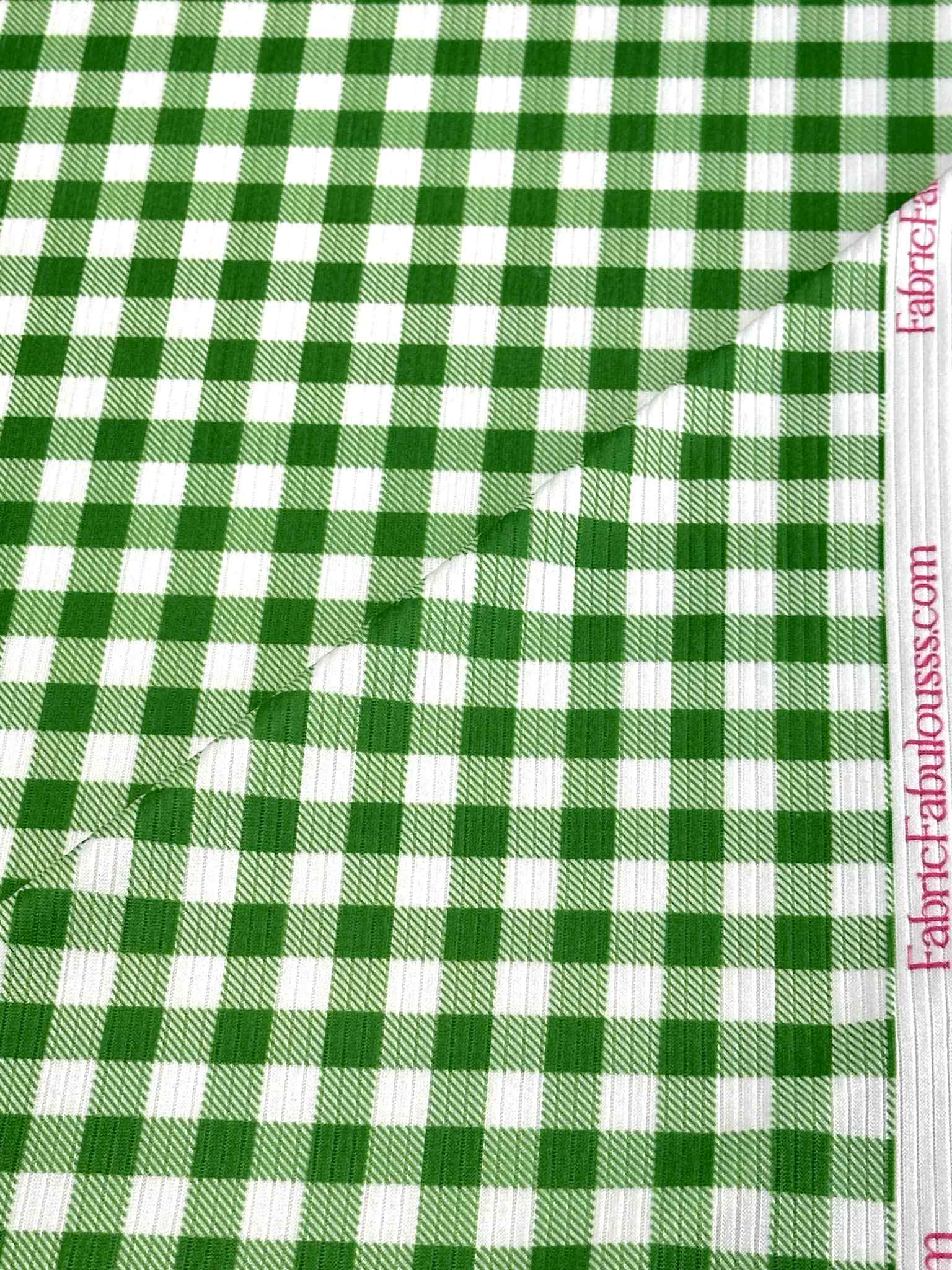 (4X2 RIB) GREEN AND OFF WHITE GINGHAM