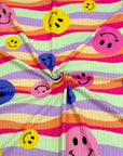 (YUMMY RIB) FUSCHIA, PURPLE AND MUSTARD HAPPY FACES ON COLORFUL COLOR WAY