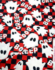 (FRENCH TERRY) GHOST ON RED AND BLACK CHECKERED PRINT