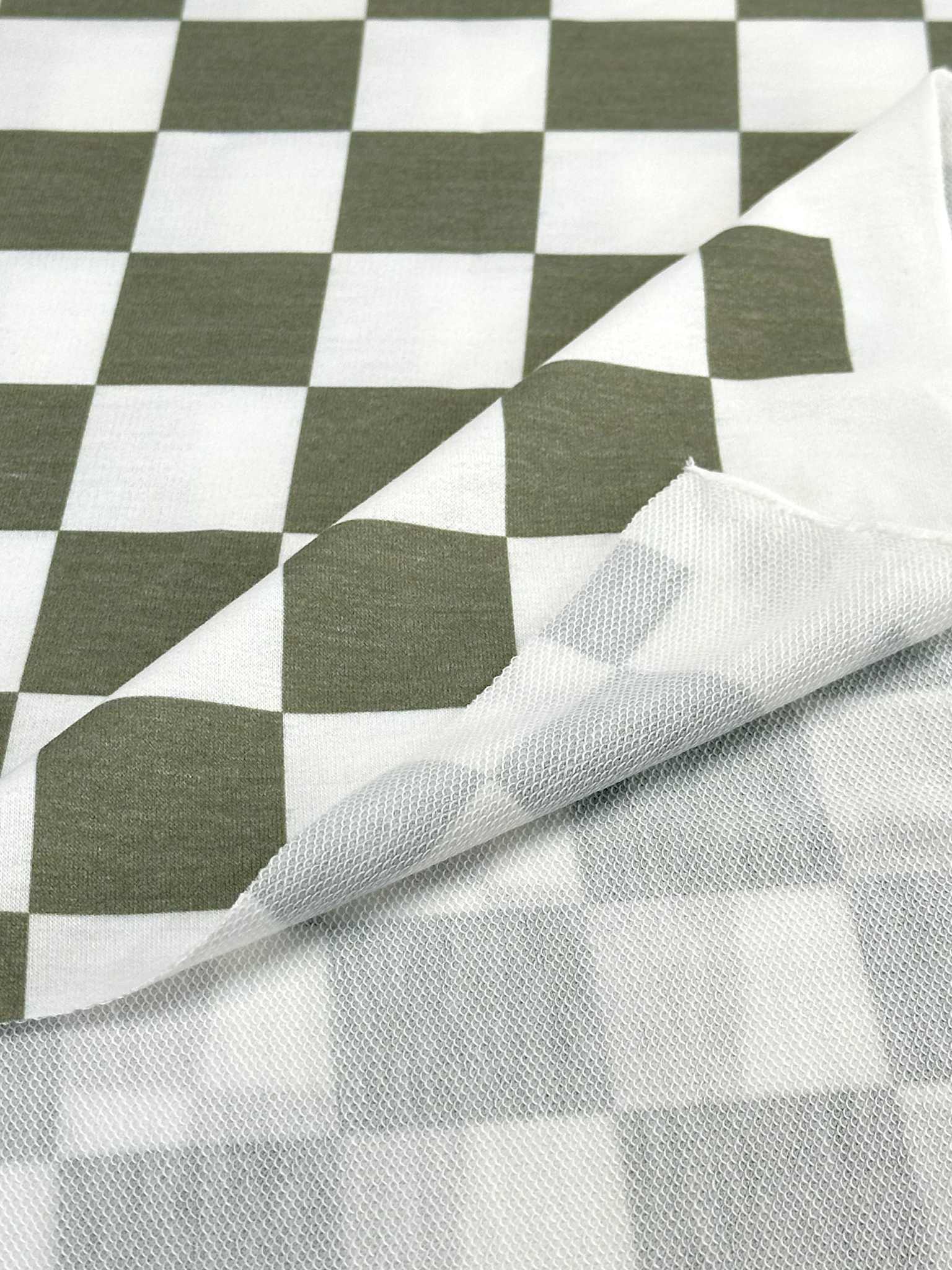 (FRENCH TERRY) OLIVE AND OFF WHITE CHECKERED